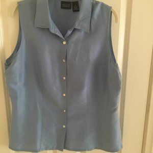Light Blue Woman's 100 % Silk Sleeveless Blouse,  Size XL